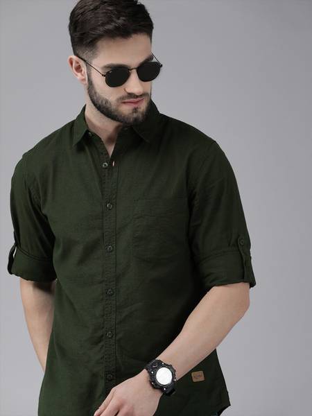 Roadster Men Solid Casual Green Shirt