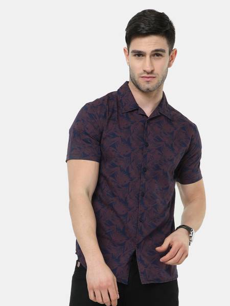 HERE&NOW Men Printed Casual Dark Blue Shirt