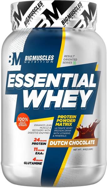 BIGMUSCLES NUTRITION Essential Whey Protein | 24g Protein with Digestive Enzymes, Vitamin &amp; Minerals Whey Protein  (1 kg, Dutch Chocolate)