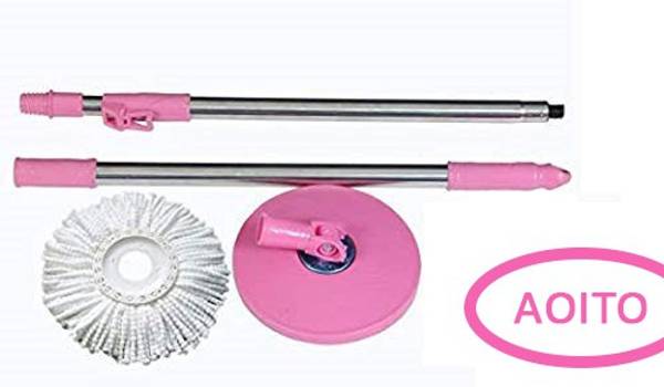 Aoito Mop Rod Full Stick Stainless Steel with 1 Refill 360 Degree Rotating Pole Spin Mop Head and Rod