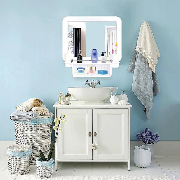White plastic bathroom cabinet top
