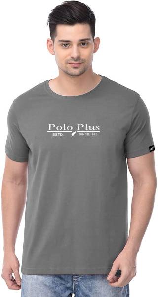 Polo Plus Typography Men Round Neck Grey T-Shirt