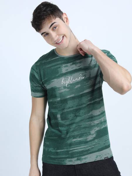 HIGHLANDER Typography Men Round Neck Green T-Shirt