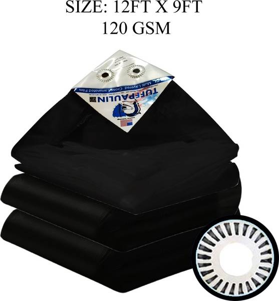 TUFFPAULIN 12FT X 9FT 120 GSM Black Tarpaulin Tent - For Truck body, Car, Bike, Grain Covers, Pond Liners