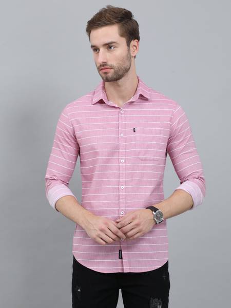 Rope Men Striped Casual Purple Shirt