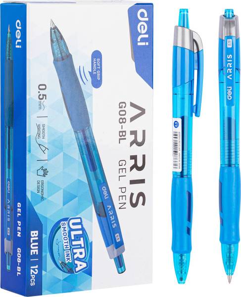 Deli ARRIS Blue Gel Pen Set for Student, Office,12pcs, Ergonomic grip 0.5mm(EG08-BL) Gel Pen
