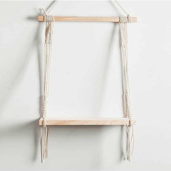JANAKI SHOP Wood Rope Wall Hanging Shelf, Floating Shelves, Hanging Swing Rope Shelves Wooden Wall Shelf
