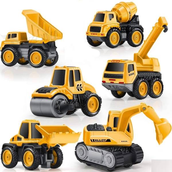Nizomi Unbreakable Metal Engineering Set in Ground Drill,Wood Griper,Excavator,Bulldozer Toys Pretend Play Toys for Girls/Boys Frictionpower Toy Truck...