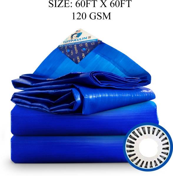 TUFFPAULIN 60FT X 60FT 120 GSM Blue Tarpaulin Tent - For Truck body, Car, Bike, Grain Covers, Pond Liners