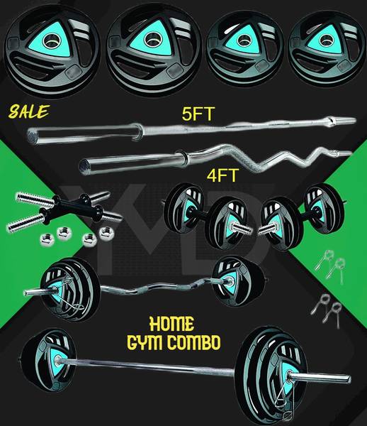 HACKERX 40 kg Professional Metal Integrated Rubber Plates (2.5X4 5x6) 4FT Curl, 5FT Strt Home Gym Combo