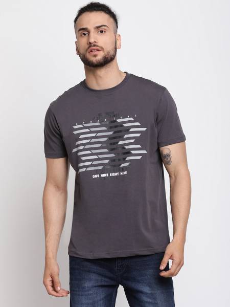 CANTABIL Printed Men Round Neck Grey T-Shirt