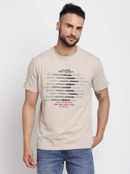 CANTABIL Printed Men Round Neck Beige T-Shirt