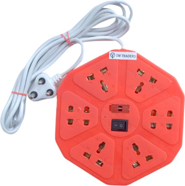 Om Traders Hexagon 8 Socket Extension Board 3.5 Yard long Wire (RED) Hexagon Three Pin Plug