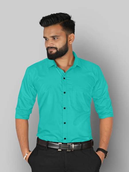 FIBERMILL Men Solid Formal Green Shirt