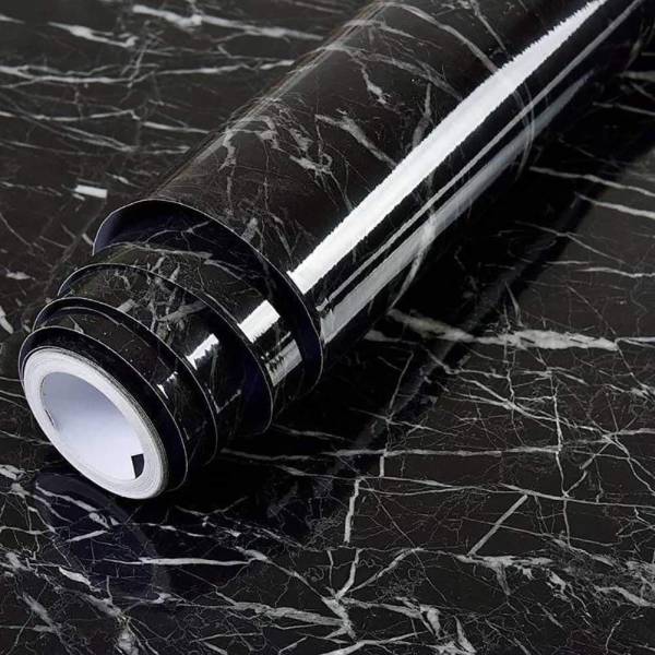 kroywen 12000 cm Glossy Marble Paper Black Roll Kitchen Furniture is Renovated Thick Wallpaper Self Adhesive Sticker