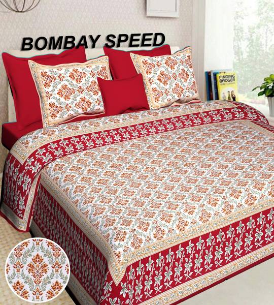 BOMBAY SPEED 280 TC Cotton King Floral Flat Bedsheet