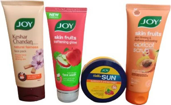 Joy Kesar Chandan Face Pack-60ml, Face Wash Apple-50 ML ,Sunblock & Anti-Tan Cream-50ml & Scrub Apricot- 60 ML