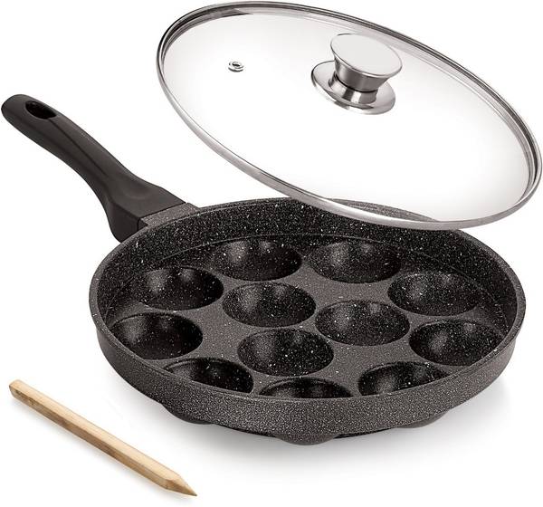 iVBOX MAX-PRO Appam Pan Heavy-Weight Non-Stick appe Paniyarakkal Maker With Glass Lid with Lid 1 L capacity 24 cm diameter  (Aluminium, Non-stick)