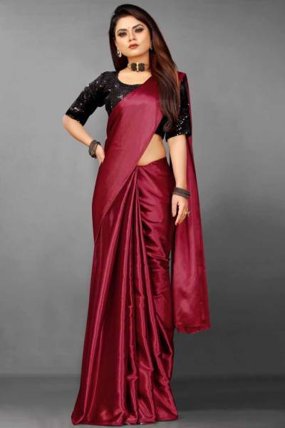 V V FASHION Solid/Plain Bollywood Satin Saree