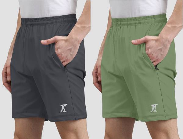 INDICLUB Solid Men Dark Grey, Light Green Casual Shorts
