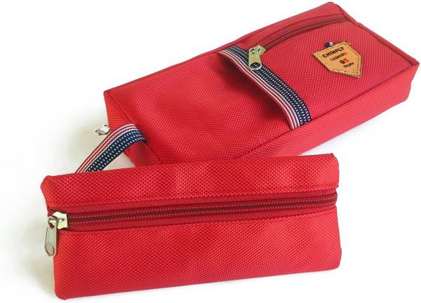 CHIRPLY Multi-Pocket Combo Set of Big & Small Pencil Pouch for Girls & Boys School, Polyester Pouch with Zipper for Office, Pen Case Birthday Gift for...