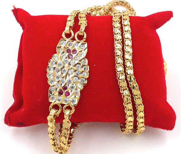 Anujeet Fashion Hub Gold Plated Covering Long AD Stone Mop/Mugappu Double Sarad Chain for Women/Girl Gold-plated Plated Copper Chain