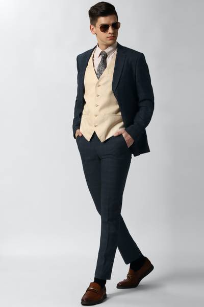 PETER ENGLAND Single Breasted Checkered Men Suit