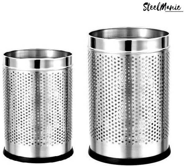 SteelManic Stainless Steel Perforated Open Dustbin for Home, Office, Kitchen, Bathroom (Set of 2; 5 liters - 7" x 10" and 7 liters - 8" x 12") Stainle...