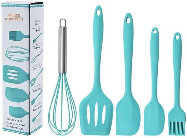 Flipkart SmartBuy Kitchen Utensils Premium Silicone Pack of 5 Blue Kitchen Tool Set
