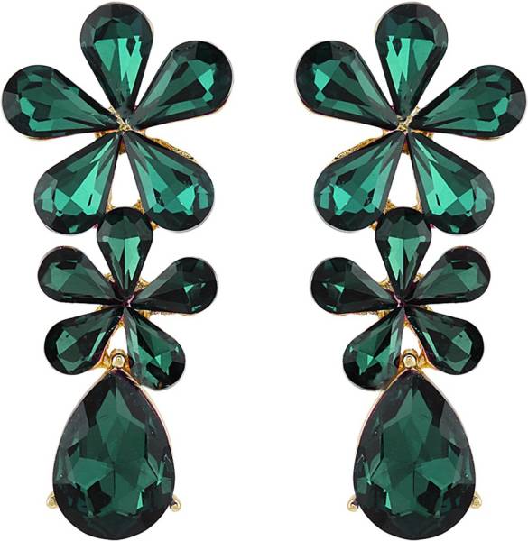 YELLOW CHIMES Elegant A5 Grade Sparkling Crystal Dual Floral Design Dangle Earrings For Women Crystal Metal Drops & Danglers