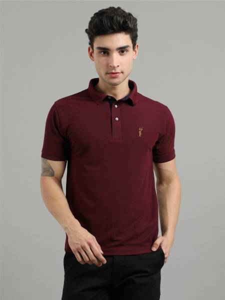 Stellers Solid Men Polo Neck Maroon T-Shirt
