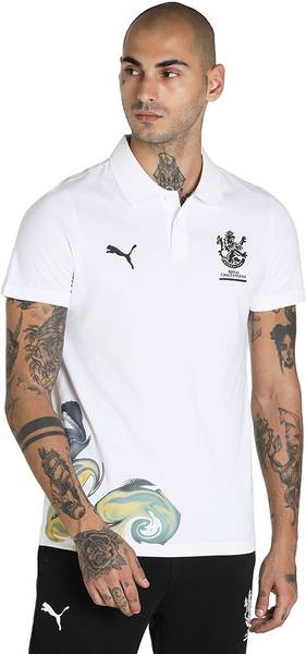 PUMA Printed Men Polo Neck White T-Shirt