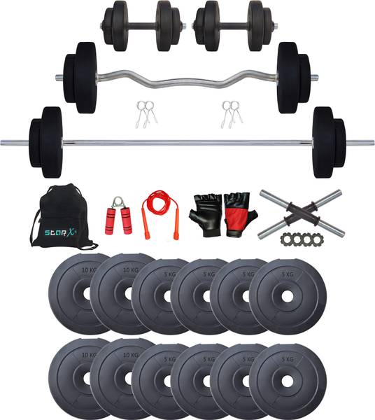 Star X PVC 80KG WeightPlate with 3Ft 5Ft Rod and Gym Accessories