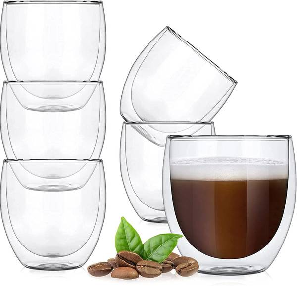 Flipkart SmartBuy Double Wall Insulated Coffee Glass,Cappuccino Cups, Set of 6 Glass Coffee Mug