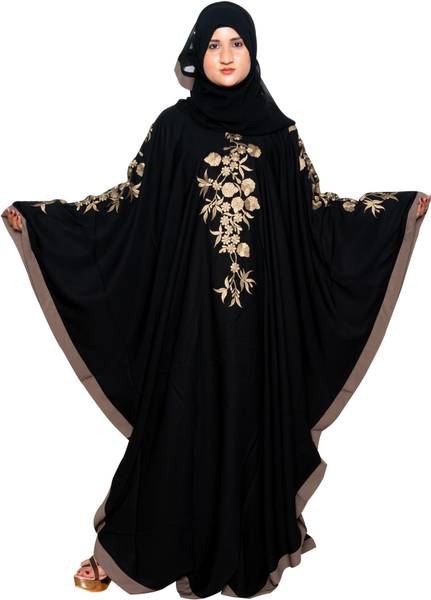 Crown outfit Women's beautiful imported nida fabric embroidery work burqa Abaya with hijab Polyester Self Design Abaya With Hijab