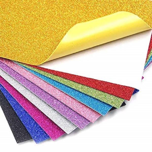 Eclet Self Adhesive Sticky 10 A4 Size Glitter Sparkles Foam Sheet with Sticky Back Pack of 10 Sheets (10 Colours x 1 Pcs Each) A4 200 gsm Coloured Pap...