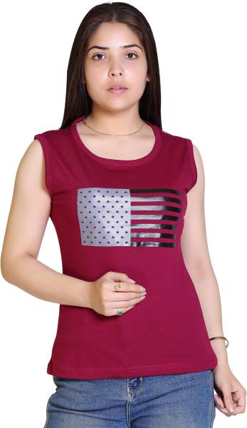 Ogarti Printed Women Round Neck Purple T-Shirt