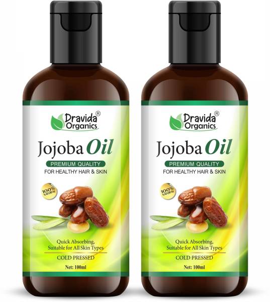 Dravida Organics Cold Pressed Jojoba Oil for Skin & Hair - Virgin & Unrefined - Pack of 2 Hair Oil