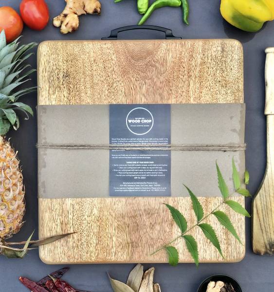 Wood Chop Single Piece Solid Mango Wood Chopping Board (Sq XL, 34 x 34 x 2.5 cm) Wooden Cutting Board