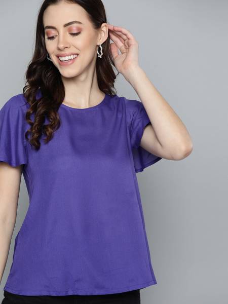 HERE&NOW Casual Solid Women Blue Top