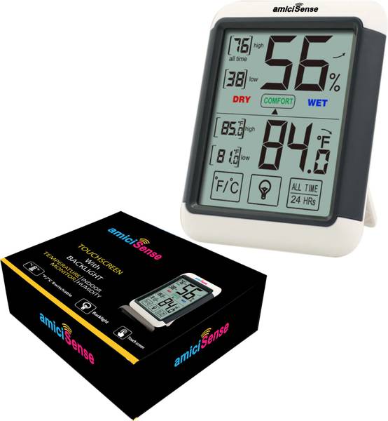 amiciSense AS-55 Room Temperature Humidity Monitoring with Touchscreen, Hygrometer Thermometer Weather Station