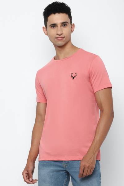 Allen Solly Solid Men Crew Neck Pink T-Shirt