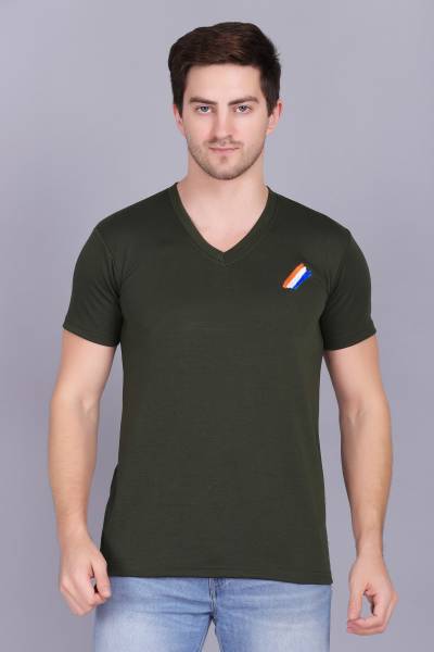 AXOLOTL Solid Men V Neck Dark Green T-Shirt