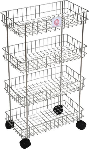 FLIP FINZ Kitchen Organizer Fruit and Vegetable Stand Basket Trolley Shelf, 4 (Silver) Fruits/Vegetables Kitchen Rack  (Steel)