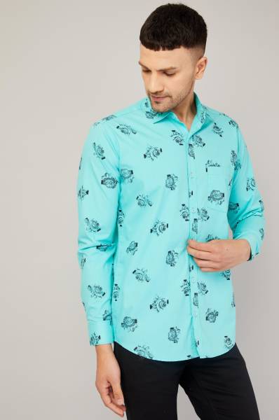 LOUIS MONARCH Men Printed Casual Blue Shirt