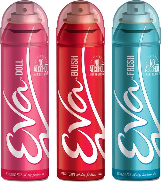 EVA Deodorant Spray, Fresh, Doll & Blush ,125ml - Combo 3 Deodorant Spray - For Women