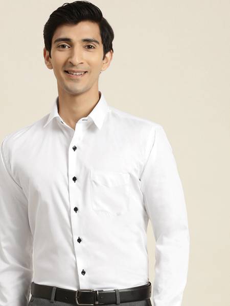 Hancock Men Solid Formal White Shirt