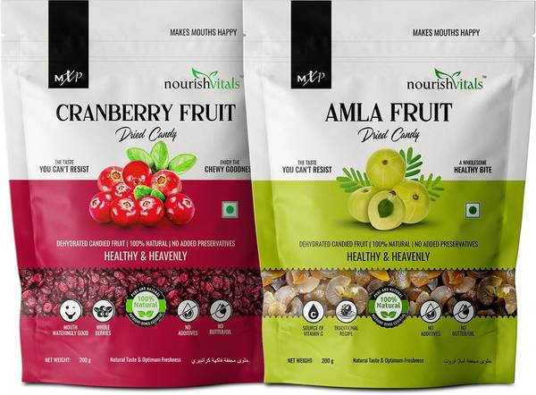 nourishvitals Healthy Munching Combo | Cranberry Fruit Dried Candy + Amla Fruit Dried Candy Cranberries