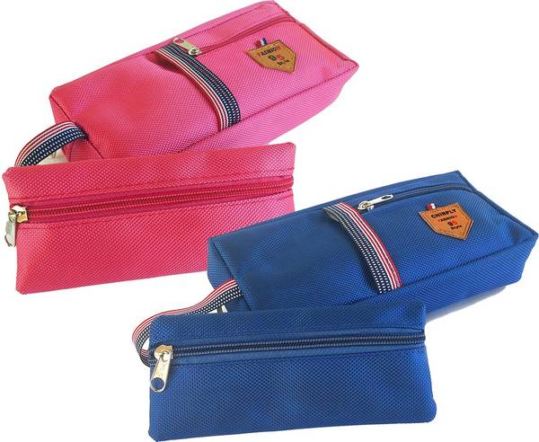 CHIRPLY Multi-Pocket Combo Set of Big & Small Pencil Pouch for Girls & Boys School, Polyester Pouch with Zipper for Office, Pen Case Birthday Gift for...