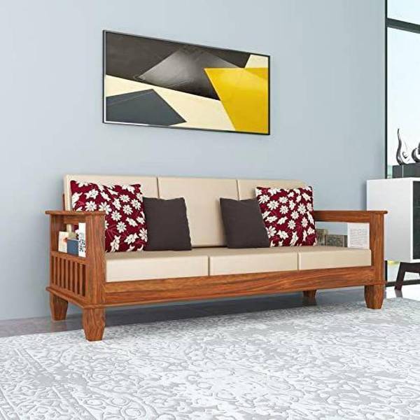 VARSHA FURNITURE Solid Wood 3 Seater sofa for Living room Furniture| Dining Room Furniture Fabric 3 Seater Sofa
